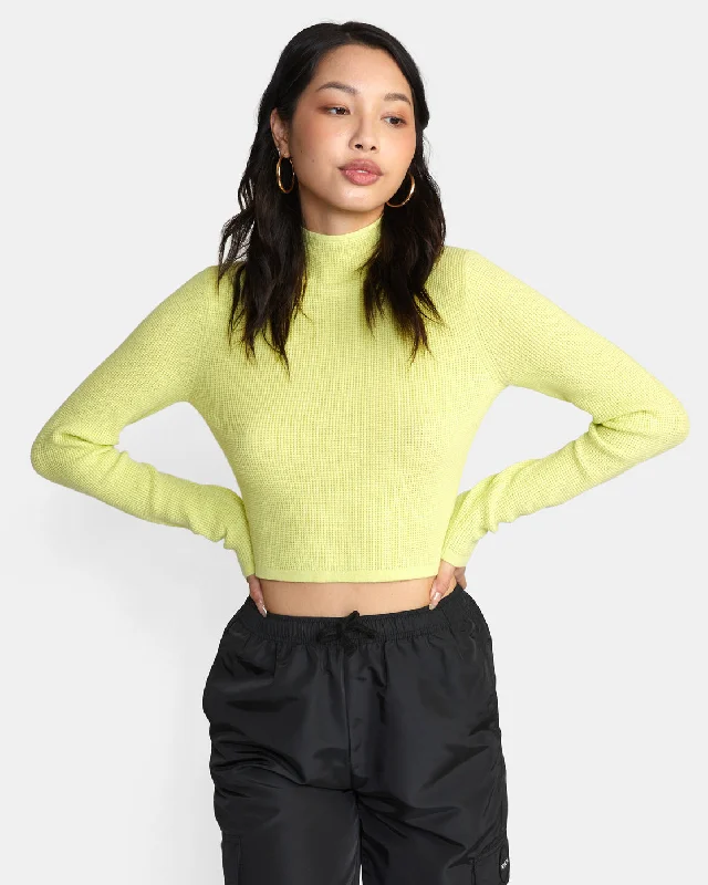 Après Sweater Long Sleeve Crop Top - Lime YellowLuxury Knit Tops