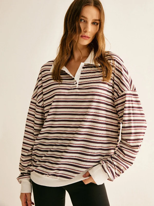 Sequin polo shirtContrast Trim Striped Polo Sweatshirt