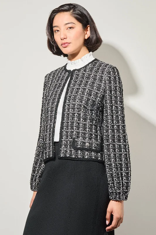 Cropped Open Front Jacket - Tweed Knit, BlackCroptopcraft