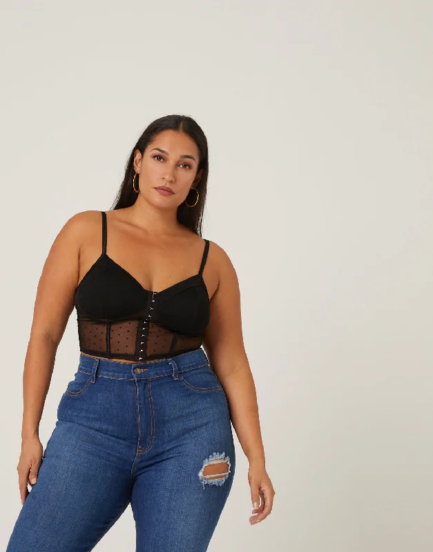 Knit ShirtPlus Size Mesh Hook and Eye Bralette