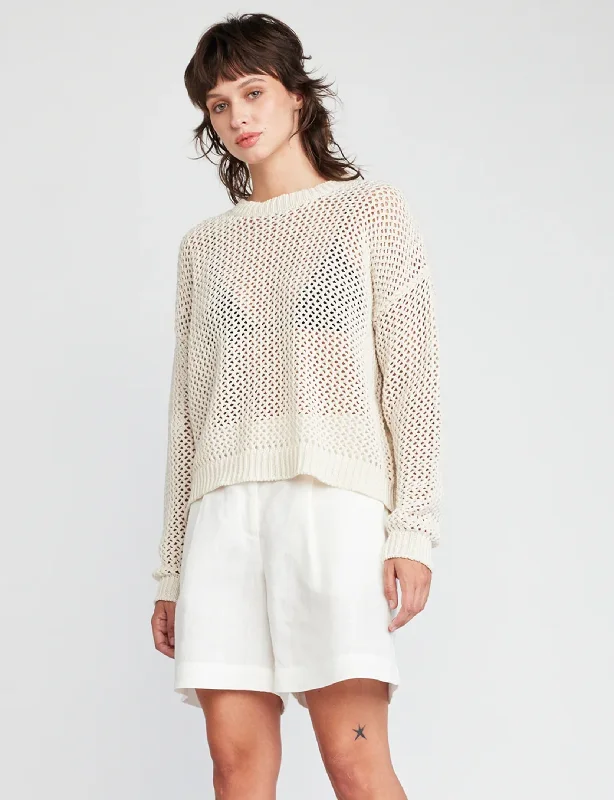 Alanna Fishnet Sweater, AlmondBeaded Knit Tops