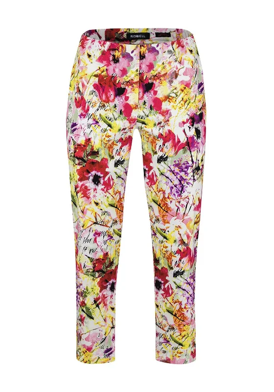 Robell Bella 09 Floral Slim Cropped Trousers, MultiCroptopbreathable