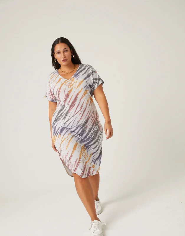 Plus size women's elegant topsPlus Size Tie Dye T-Shirt Dress