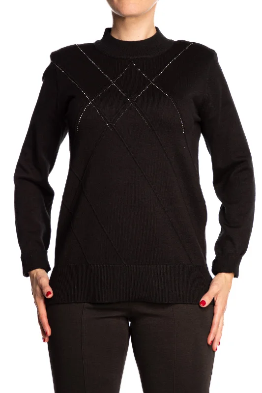 Women's Sweater Black mock Neckline On Sale Now Quality Stretch Fabric Amazing Fit  XXLarge SizesButton-Up Knit Tops