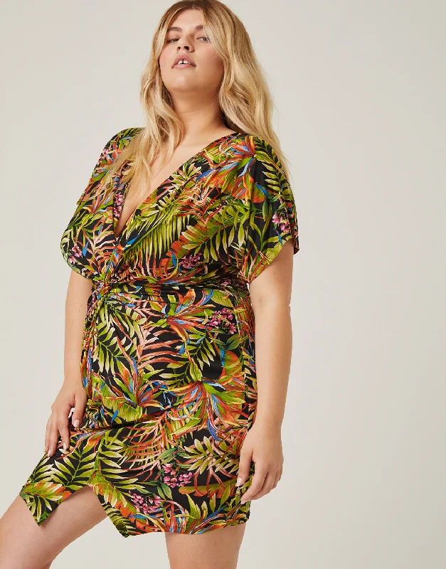 Plus size women's printed topsPlus Size Tropical Twist Dress