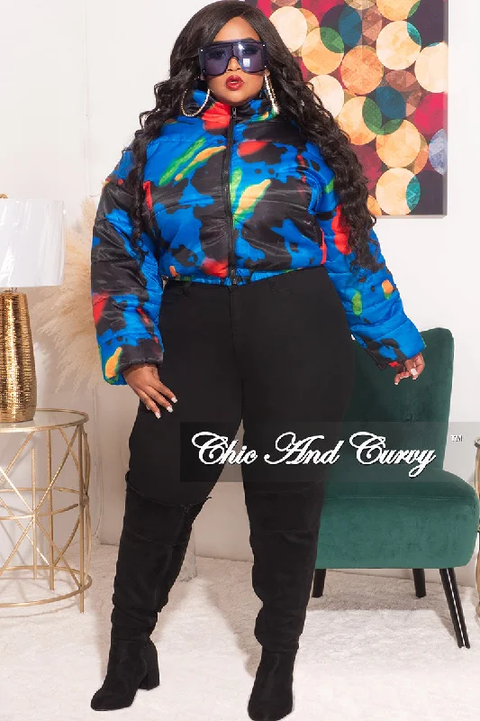 *Final Sale Plus Size Shiny Crop Puffer Jacket in Royal Blue Black Red and GreenCroptopcloud