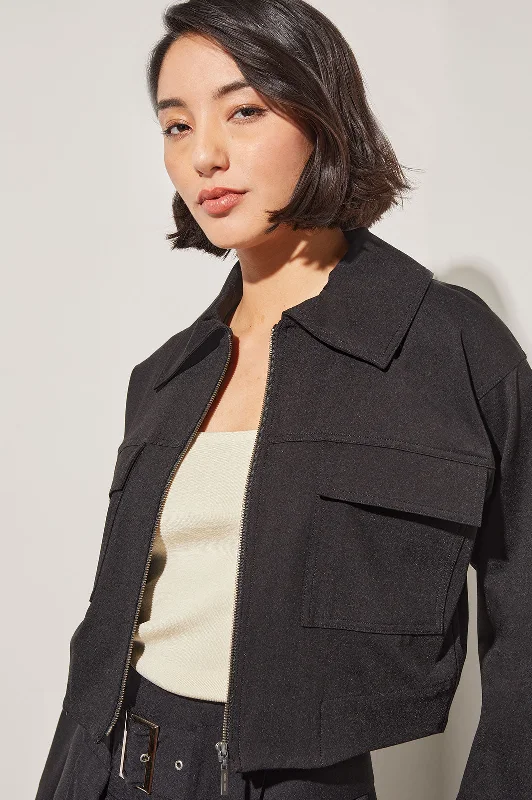 Cropped Jacket - Utility Pocket Stretch Ponte, BlackCroptoptexture