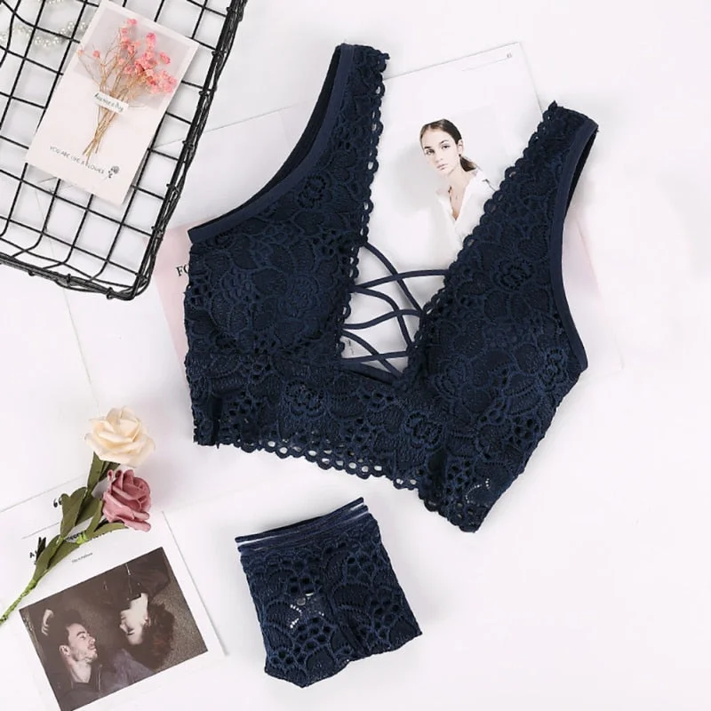 Women Sexy Lingerie Bra Set Push Up Seamless Embroidery Lace Sexy Bra Set Female Underwear Set