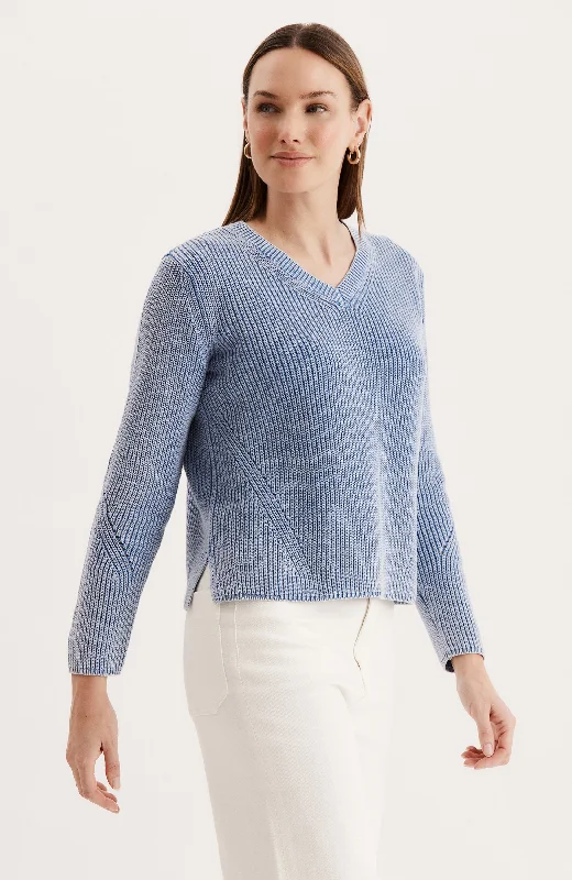 Mineral Wash V Neck Sweater - Dazzling BlueOversized Knit Tops