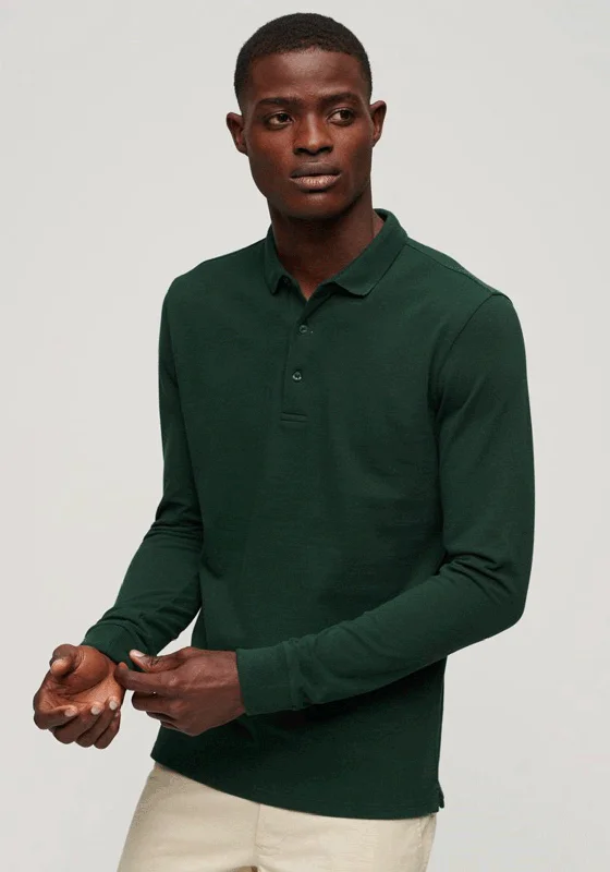 Oversized polo shirtSuperdry Long Sleeve Pique Polo Shirt, Forest Green