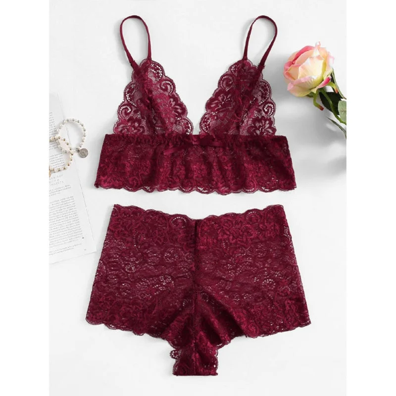 Wireless Sexy Underwear Bra Set Sexy Floral Lace Lingerie Set Autumn Women Bra Fashion Brief Sets