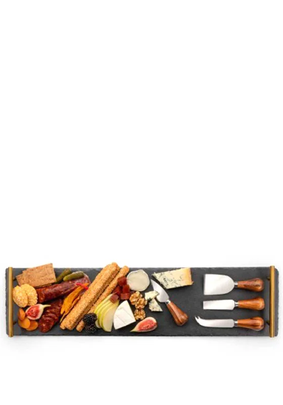 Taylor Eye Witness Slate Serving Board & Cheese Knife Set, Gold