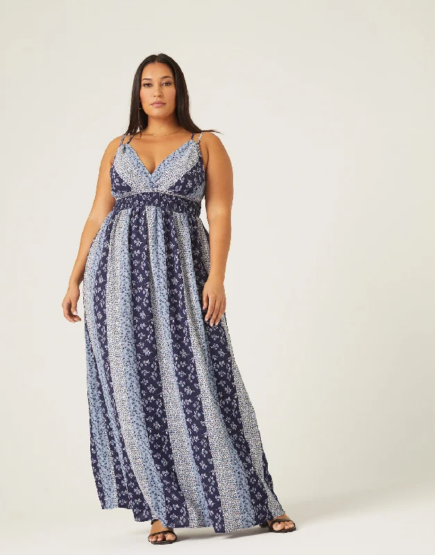 Large women's velvet topsPlus Size Boho Stripe Maxi Dress