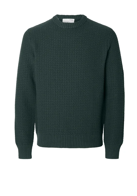 Selected Homme Knit Structure Crew Neck Jumper, Green GablesCrewneckspirit