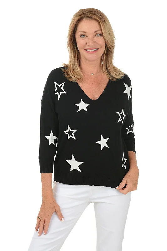 Starry V-Neck SweaterRibbed Cuff Knit Tops