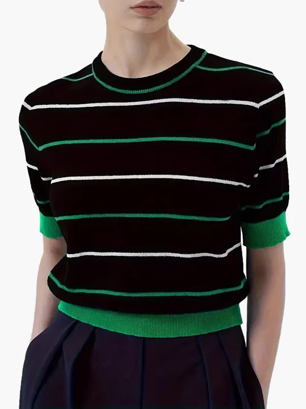 Crew Neck Striped Knit TopCrewneckinnovation