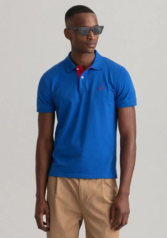 Zip-up polo shirtGant Contrast Pique Collar Polo Shirt, Lapis Blue