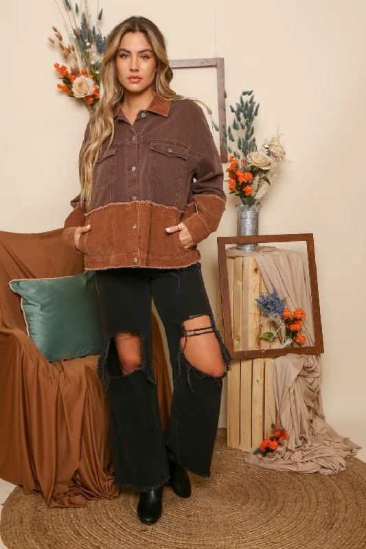 Travel JacketsPeach Love Women's Rust Block Corduroy Jacket