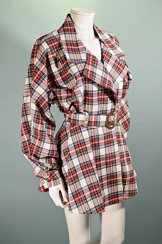 Safari Jackets80s Contempo Casuals Plaid Jacket, 1980s Belted Peplum Jacket M