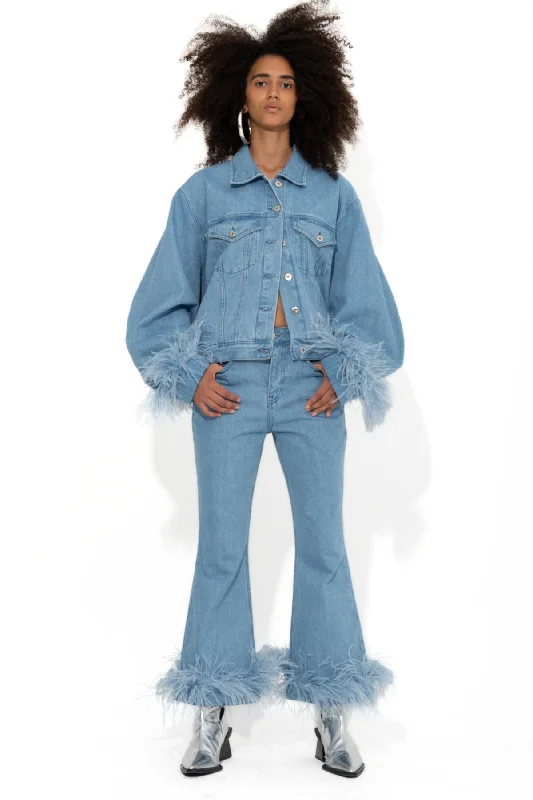 Hip-Hop JacketsLIGHT BLUE FEATHER CUFF JACKET