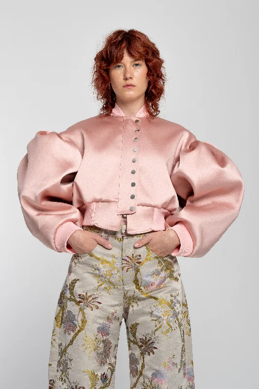 Urban JacketsPINK BOMBER JACKET WITH PUFF SLEEVES