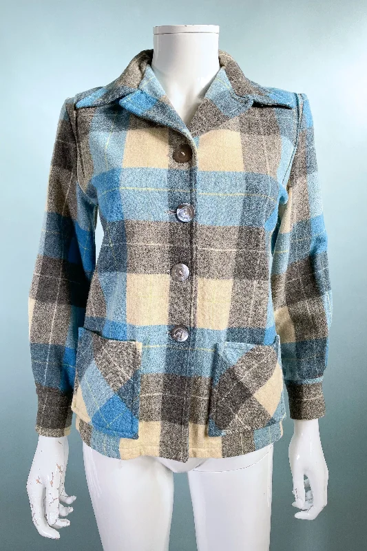 Faux Leather JacketsVintage 40s/50s Wool 49er Jacket, Blue/Cream Grey Plaid XS/P