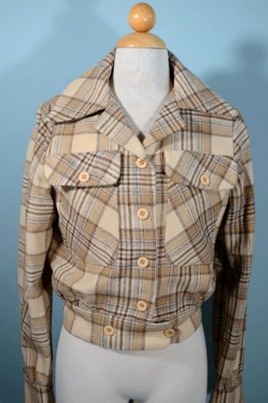 Cropped JacketsTrousers Up 70s Wool Plaid Bomber Jacket M