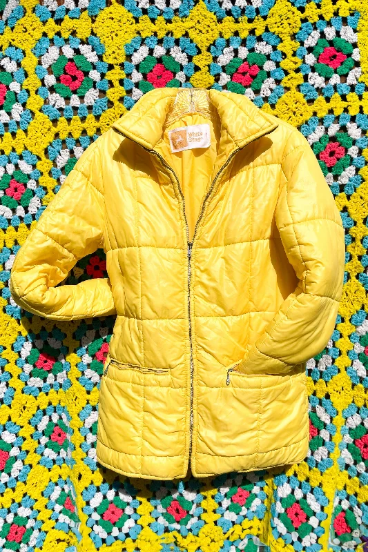 Polyester JacketsSOLD White Stag Vintage 70s Lemon Yellow Puffer Jacket S