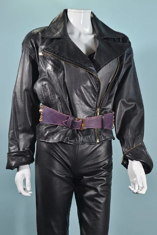 Outdoor JacketsVintage 80s Black Leather Grunge Punk Zipper Jacket, Leather Motorcycle Jacket S