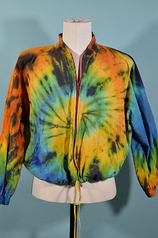 Wool JacketsVintage Rainbow Tie Dye Zip Front Jacket, Relaxed Fit Unisex S/M