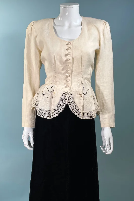 Down JacketsSOLD Vintage Nancy Johnson Victorian Style Jacket/Blouse, Embroidery Cutwork Top