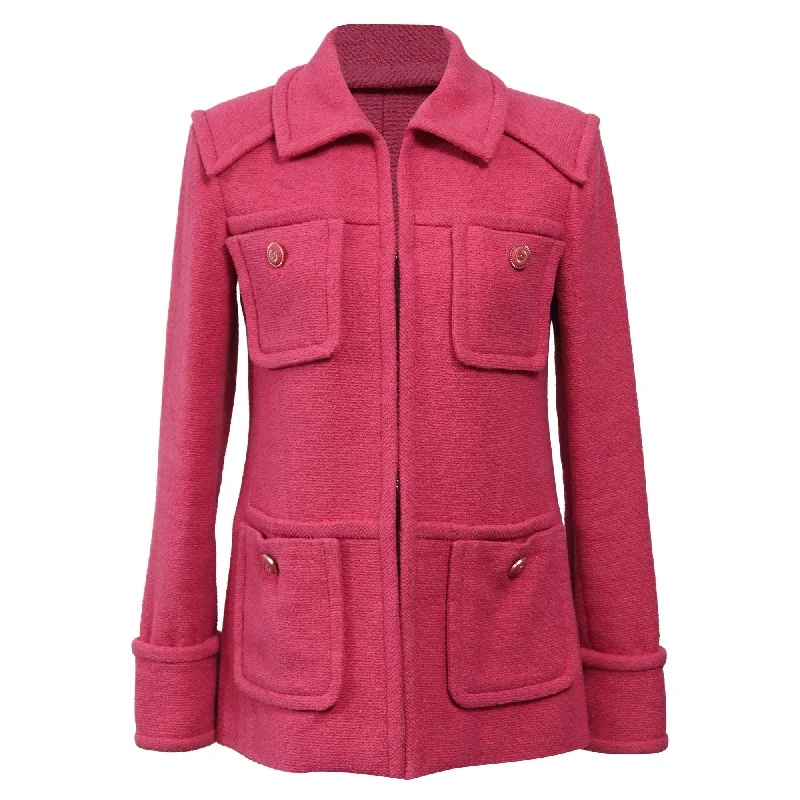 Logo JacketsChanel Four-Pocket Hook and Eye Jacket in Pink Cotton Tweed