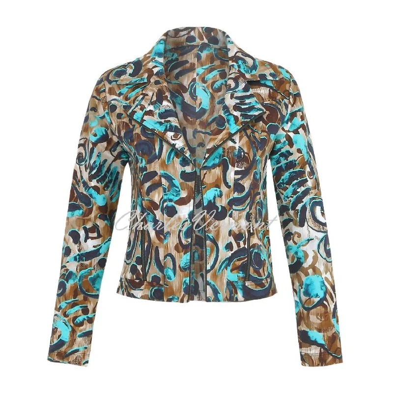 Quilted JacketsKnit Abstract Moto Jacket In Brown, Aqua, Multi