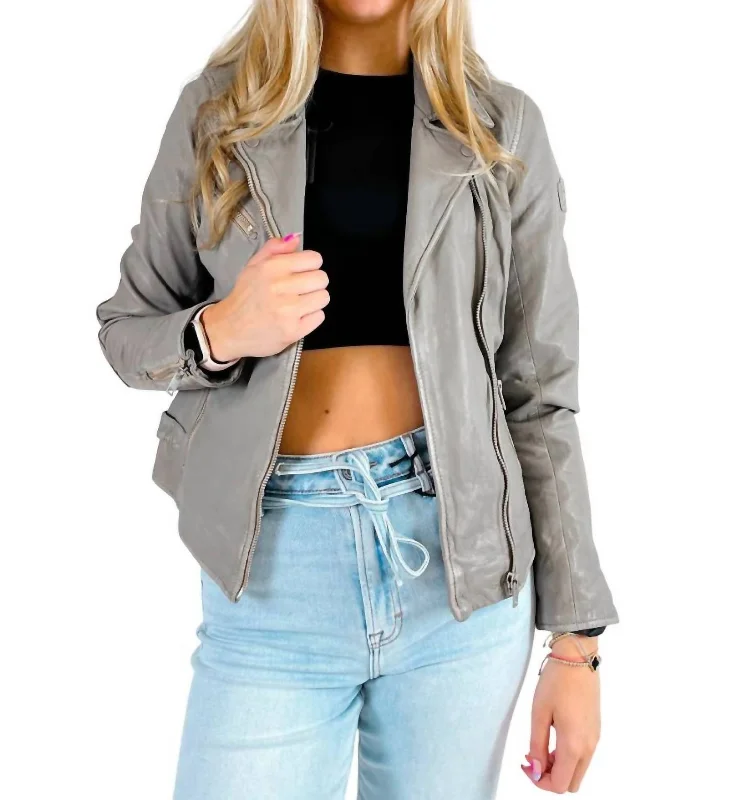 Studded JacketsSofia Leather Jacket In Silver Gray